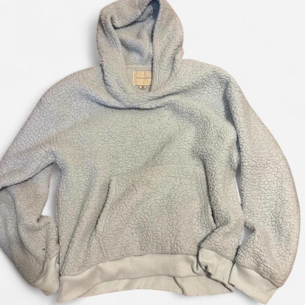 American Eagle Women's Blue Sherpa Hoodie M